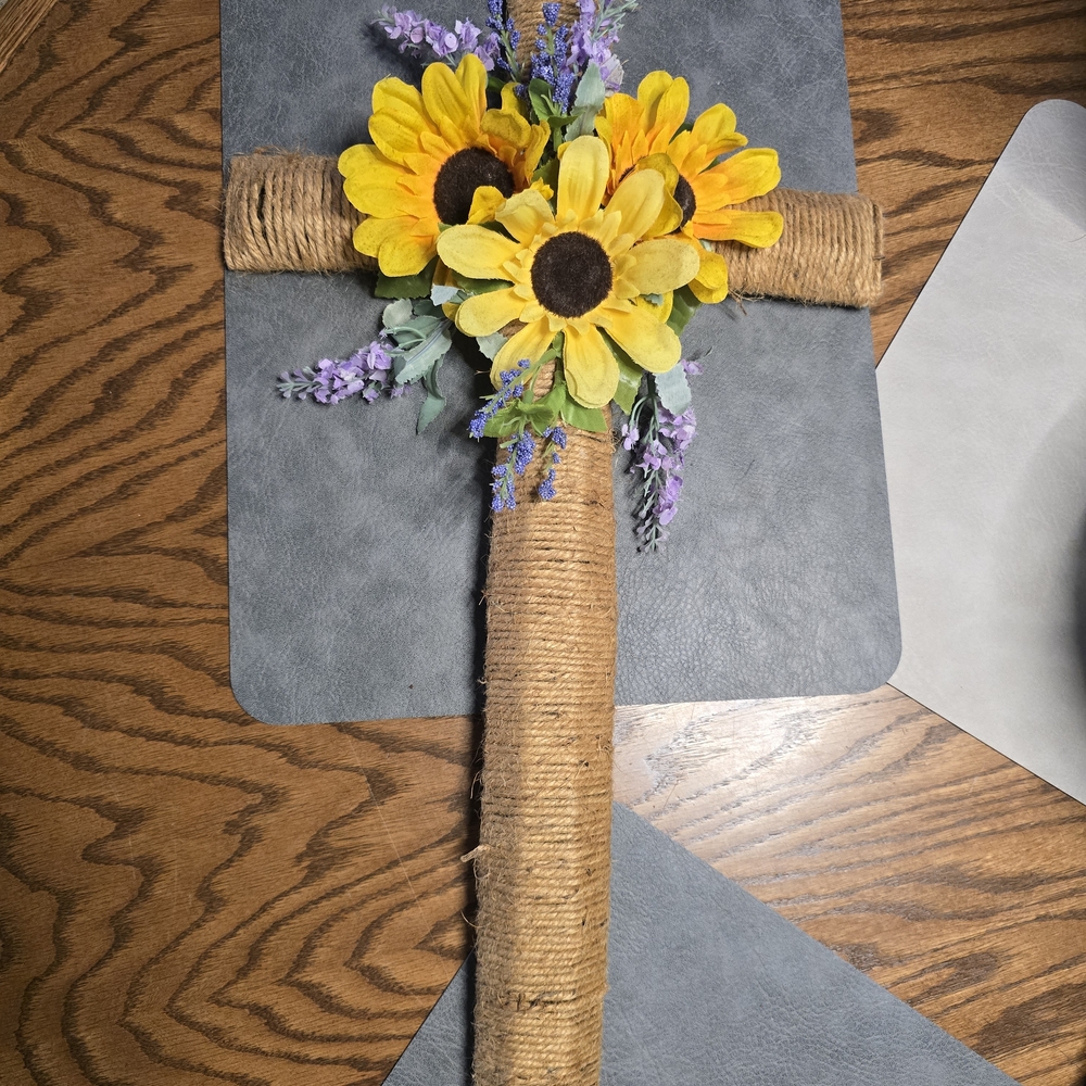Rustic Sunflower and Lavender Cross Decor